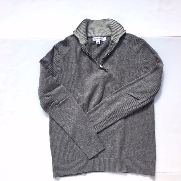Calvin Klein Light Grey Cotton 1/4 zip sweater M - Picture 1 of 7